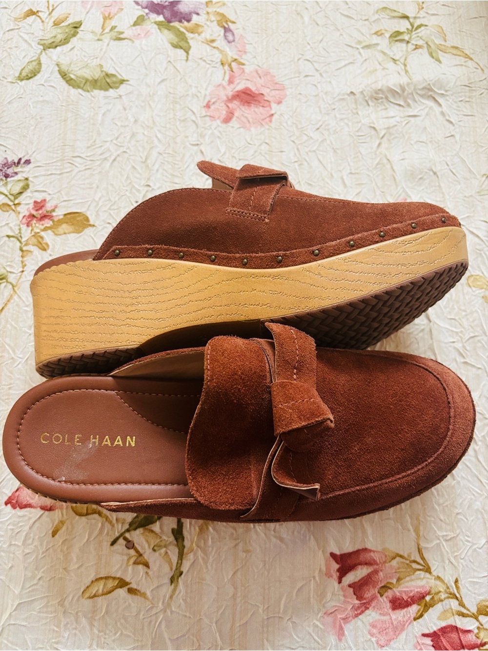 Cole Haan Wedge Heel Suede Leather Clogs Size 8.5